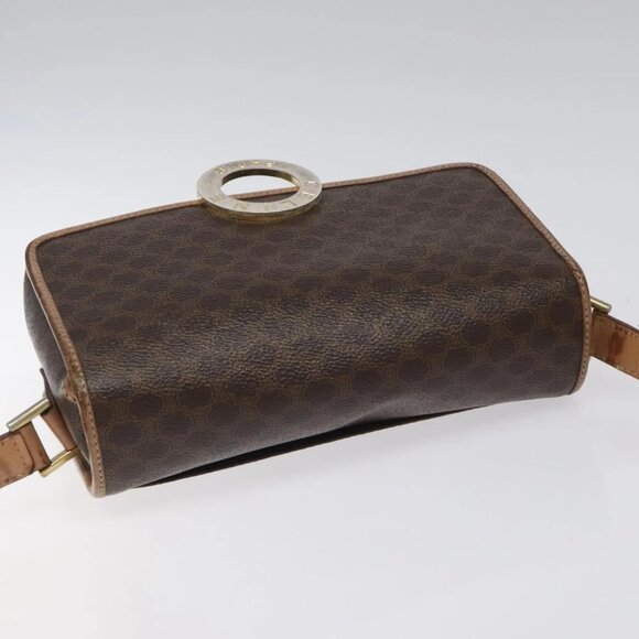 CELINE Macadam Canvas Circle Shoulder Bag PVC Leather Brown Gold Auth 115903 - Picture 7 of 16